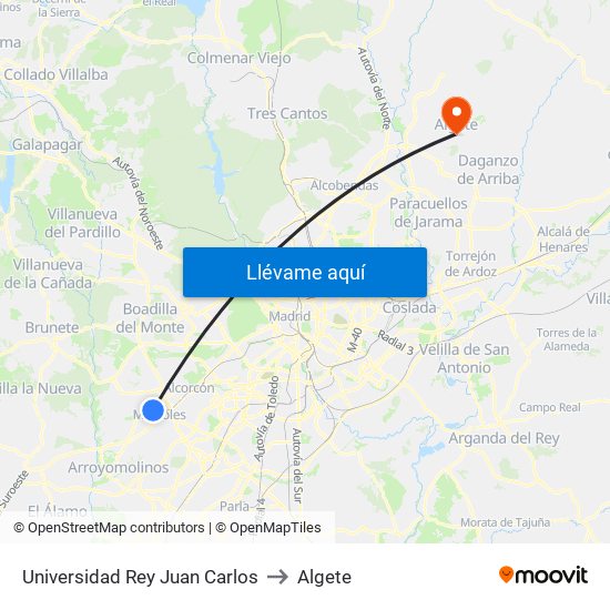 Universidad Rey Juan Carlos to Algete map