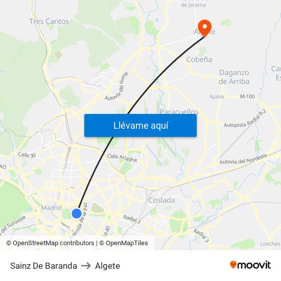 Sainz De Baranda to Algete map