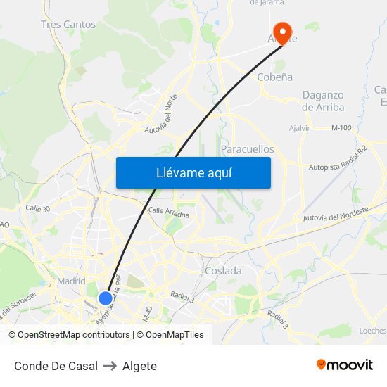 Conde De Casal to Algete map