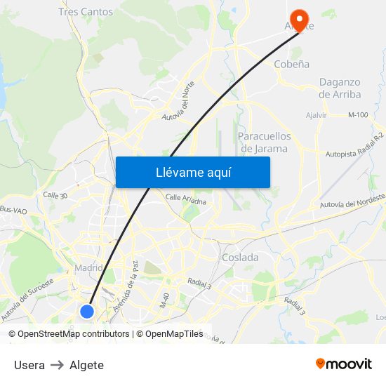 Usera to Algete map
