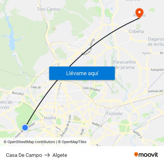 Casa De Campo to Algete map