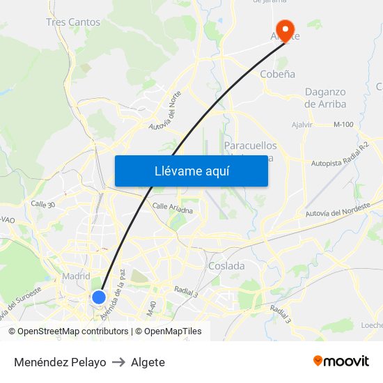Menéndez Pelayo to Algete map