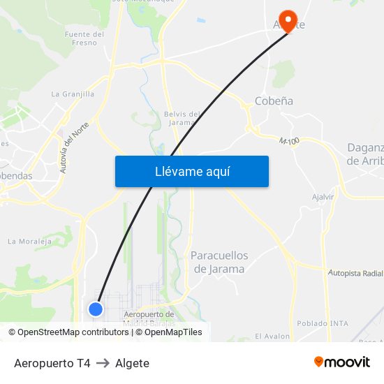 Aeropuerto T4 to Algete map