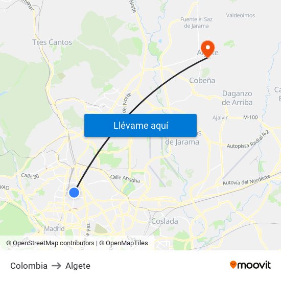 Colombia to Algete map