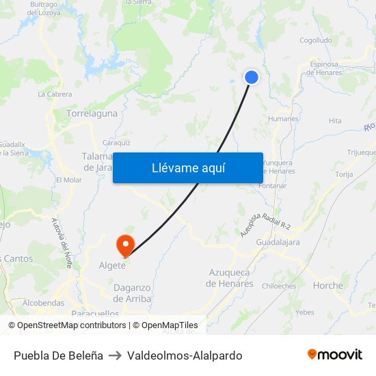 Puebla De Beleña to Valdeolmos-Alalpardo map