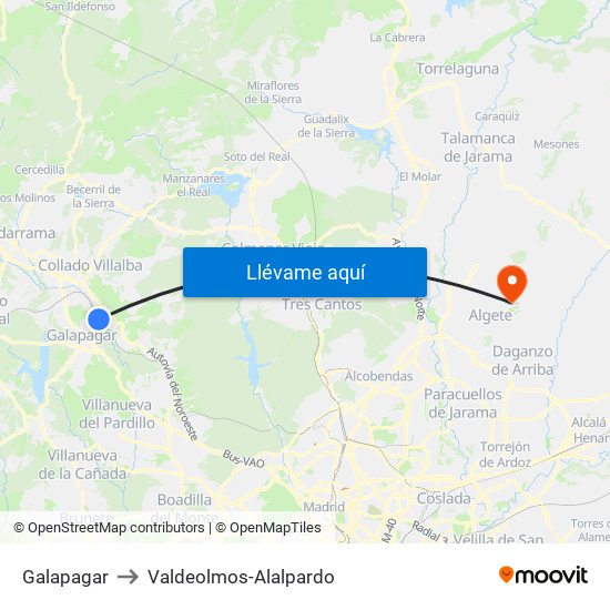 Galapagar to Valdeolmos-Alalpardo map