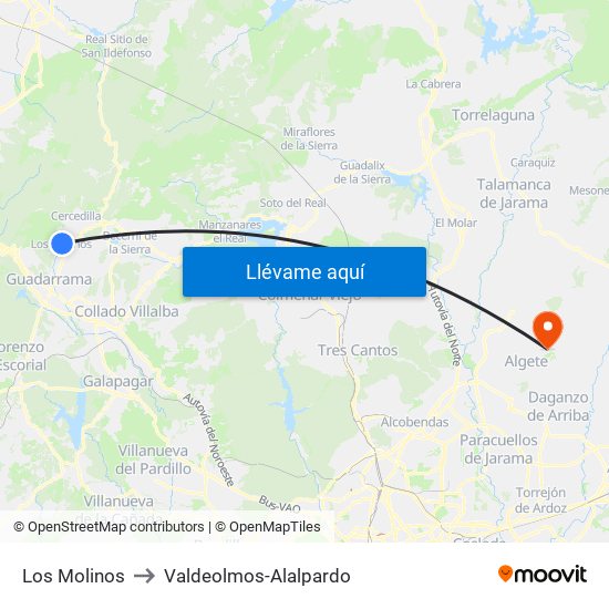 Los Molinos to Valdeolmos-Alalpardo map