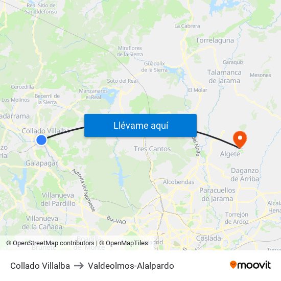 Collado Villalba to Valdeolmos-Alalpardo map