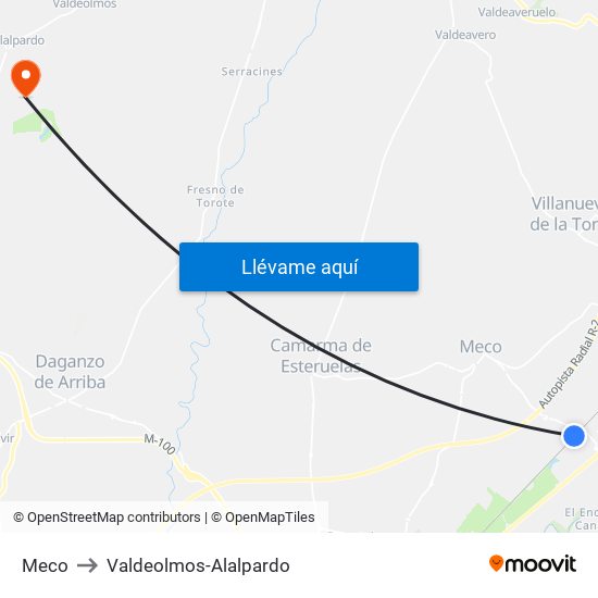 Meco to Valdeolmos-Alalpardo map