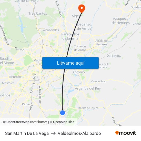 San Martín De La Vega to Valdeolmos-Alalpardo map