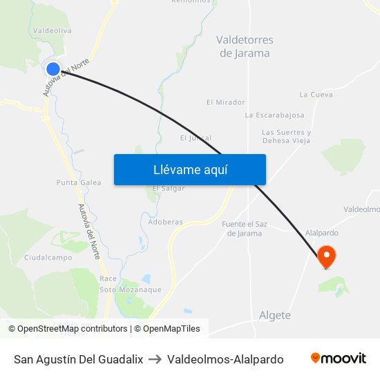 San Agustín Del Guadalix to Valdeolmos-Alalpardo map