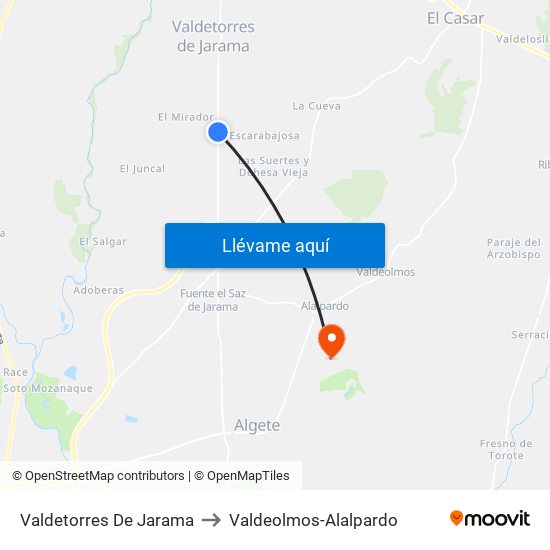 Valdetorres De Jarama to Valdeolmos-Alalpardo map