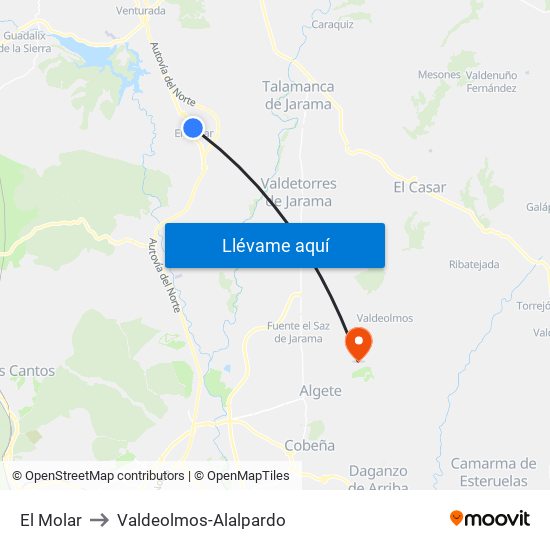 El Molar to Valdeolmos-Alalpardo map