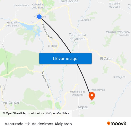 Venturada to Valdeolmos-Alalpardo map