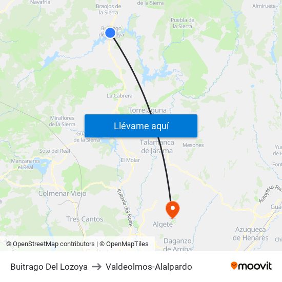 Buitrago Del Lozoya to Valdeolmos-Alalpardo map