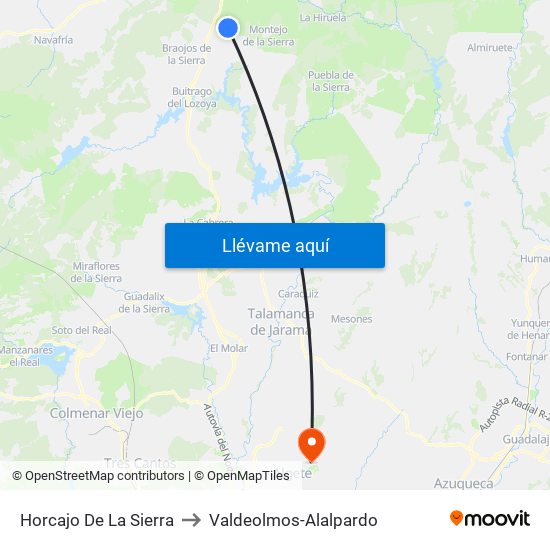 Horcajo De La Sierra to Valdeolmos-Alalpardo map