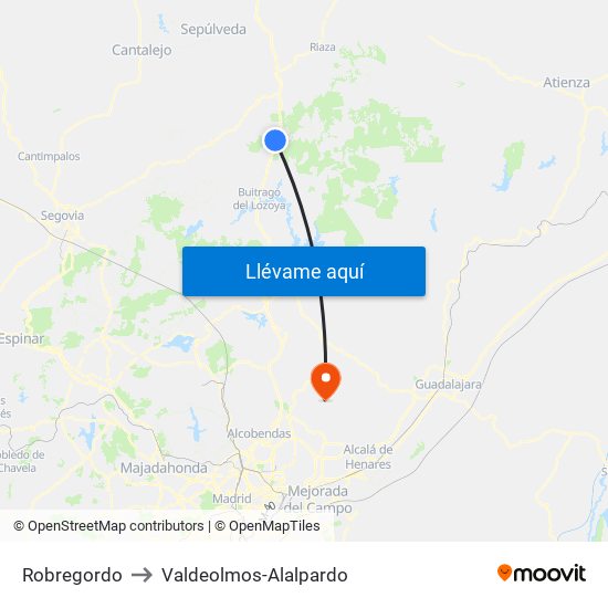 Robregordo to Valdeolmos-Alalpardo map