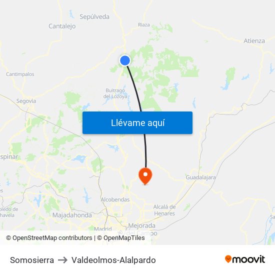 Somosierra to Valdeolmos-Alalpardo map