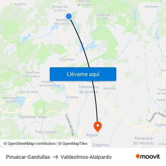 Pinuécar-Gandullas to Valdeolmos-Alalpardo map