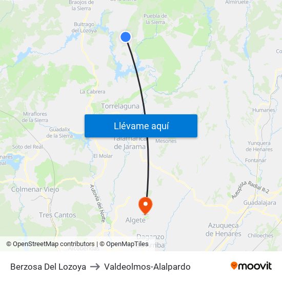 Berzosa Del Lozoya to Valdeolmos-Alalpardo map