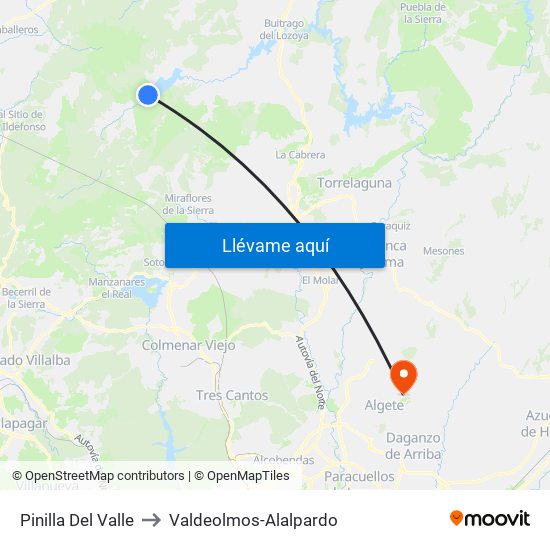 Pinilla Del Valle to Valdeolmos-Alalpardo map