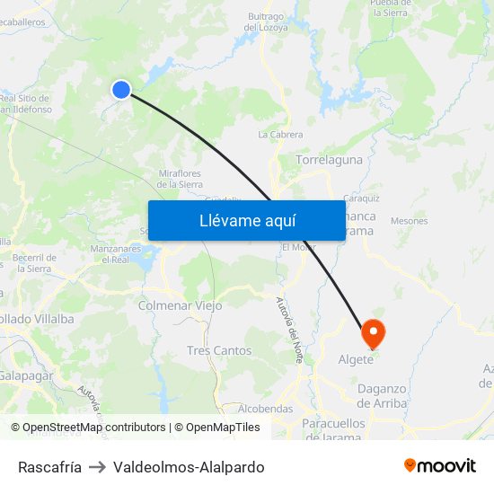 Rascafría to Valdeolmos-Alalpardo map