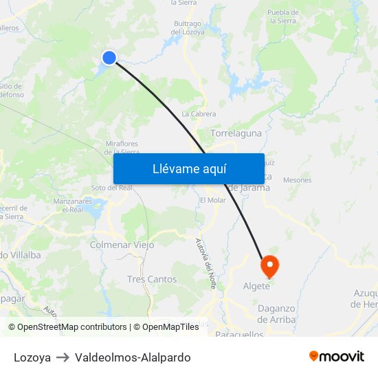 Lozoya to Valdeolmos-Alalpardo map