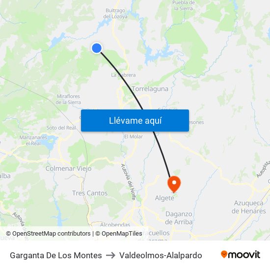 Garganta De Los Montes to Valdeolmos-Alalpardo map