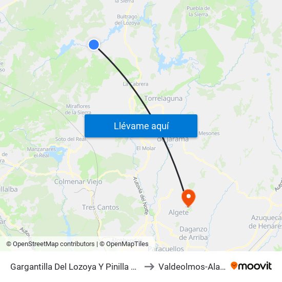 Gargantilla Del Lozoya Y Pinilla De Buitrago to Valdeolmos-Alalpardo map