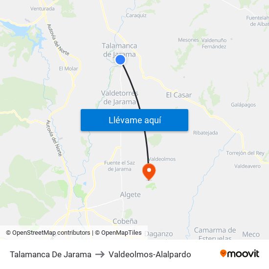 Talamanca De Jarama to Valdeolmos-Alalpardo map