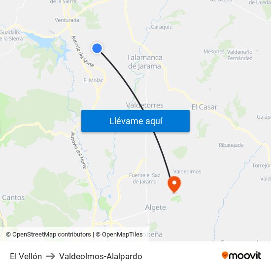 El Vellón to Valdeolmos-Alalpardo map