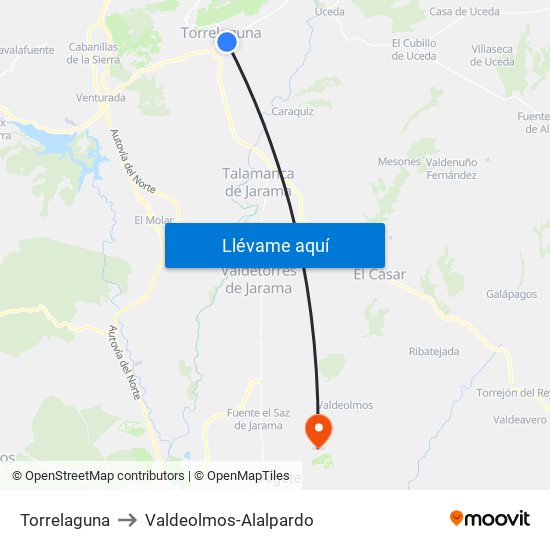 Torrelaguna to Valdeolmos-Alalpardo map