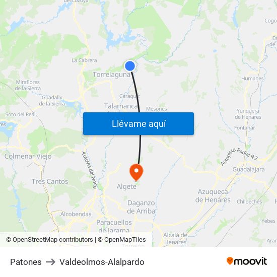 Patones to Valdeolmos-Alalpardo map