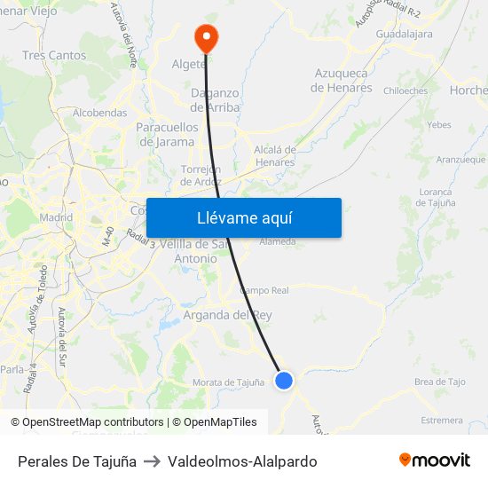 Perales De Tajuña to Valdeolmos-Alalpardo map