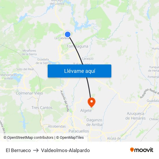 El Berrueco to Valdeolmos-Alalpardo map