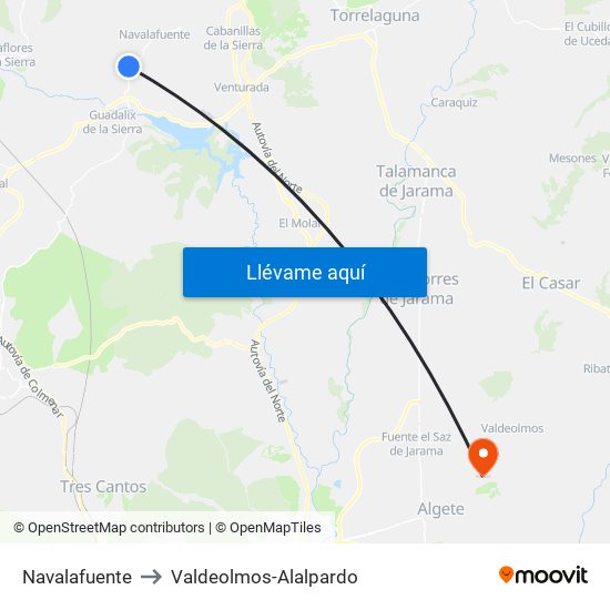 Navalafuente to Valdeolmos-Alalpardo map
