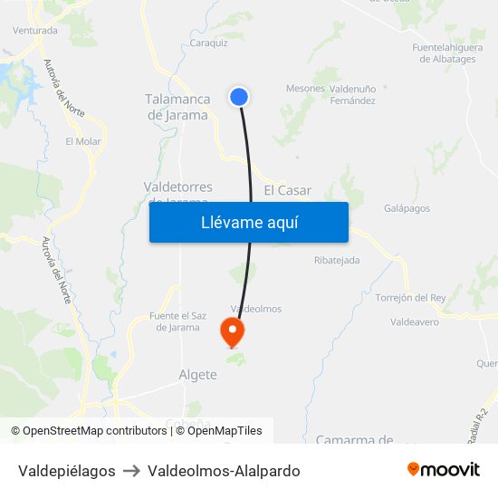 Valdepiélagos to Valdeolmos-Alalpardo map