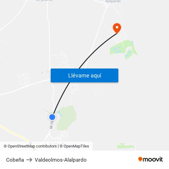 Cobeña to Valdeolmos-Alalpardo map