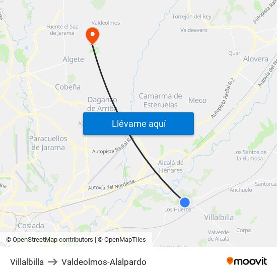 Villalbilla to Valdeolmos-Alalpardo map