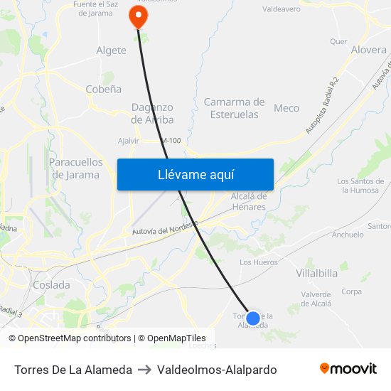 Torres De La Alameda to Valdeolmos-Alalpardo map