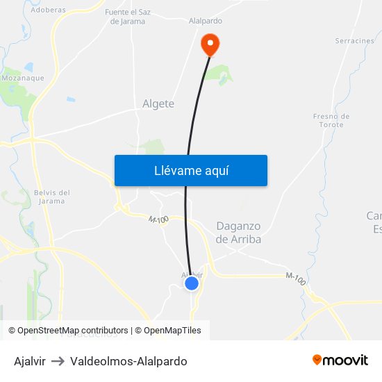 Ajalvir to Valdeolmos-Alalpardo map
