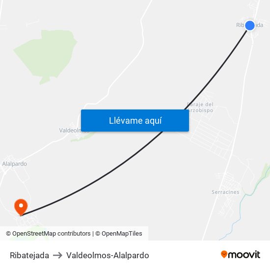 Ribatejada to Valdeolmos-Alalpardo map