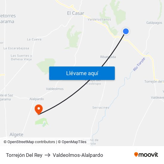 Torrejón Del Rey to Valdeolmos-Alalpardo map