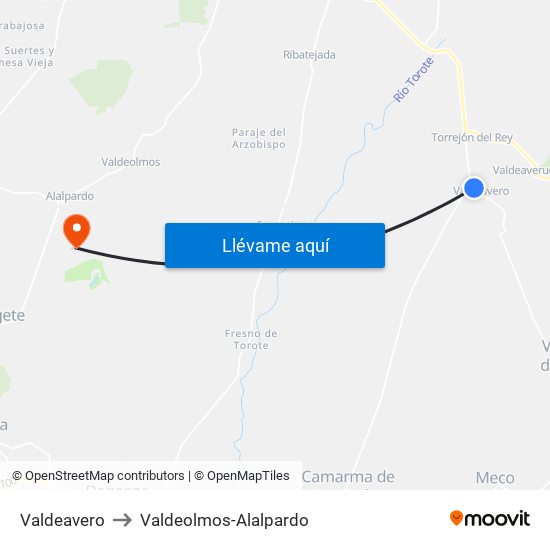 Valdeavero to Valdeolmos-Alalpardo map