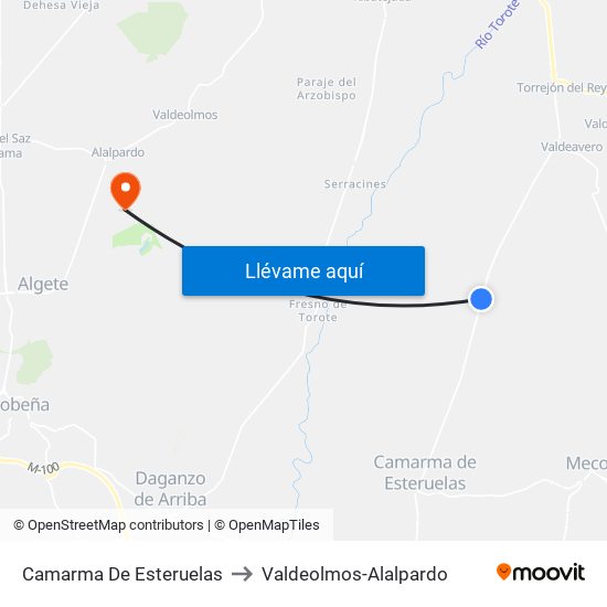 Camarma De Esteruelas to Valdeolmos-Alalpardo map