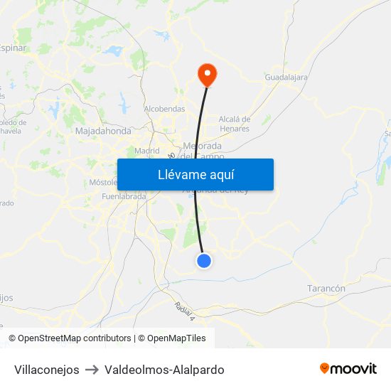Villaconejos to Valdeolmos-Alalpardo map