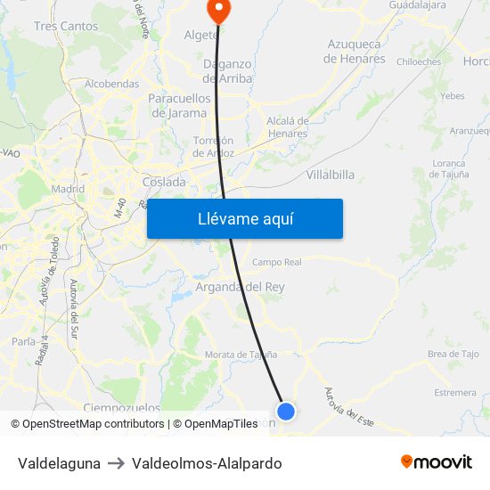 Valdelaguna to Valdeolmos-Alalpardo map