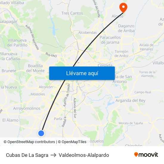Cubas De La Sagra to Valdeolmos-Alalpardo map
