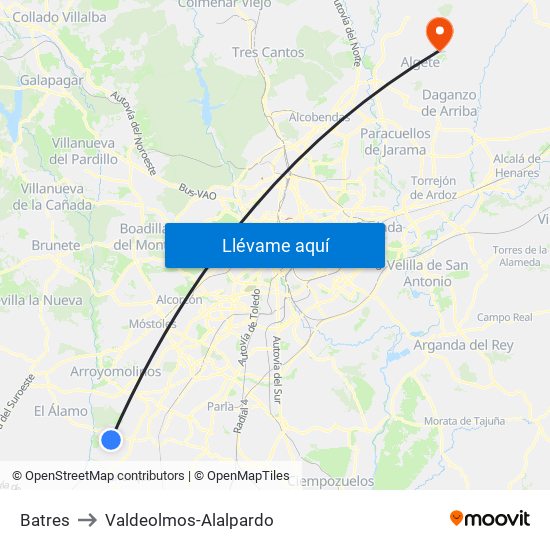Batres to Valdeolmos-Alalpardo map
