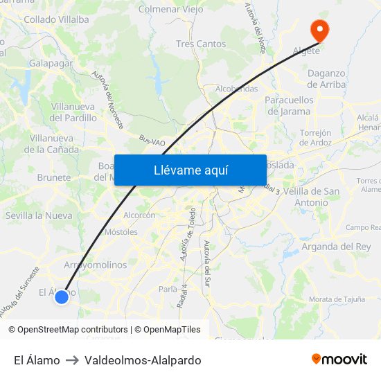 El Álamo to Valdeolmos-Alalpardo map